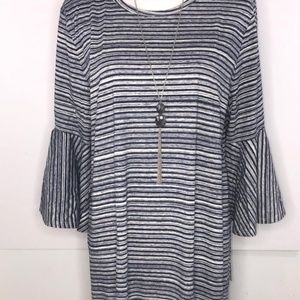 LuLaRoe 3XL Maurine Dress - Blue/White/Grey stripe